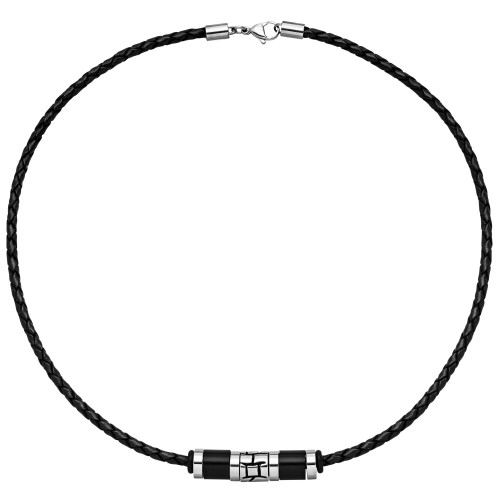 Collier Halskette Leder schwarz mit Edelstahl - 1
