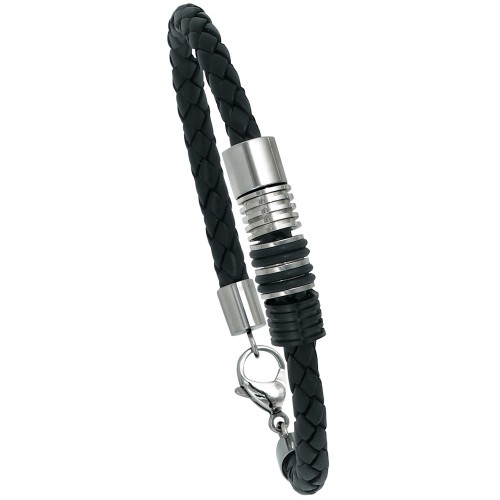 Armband Leder schwarz mit Edelstahl - 1