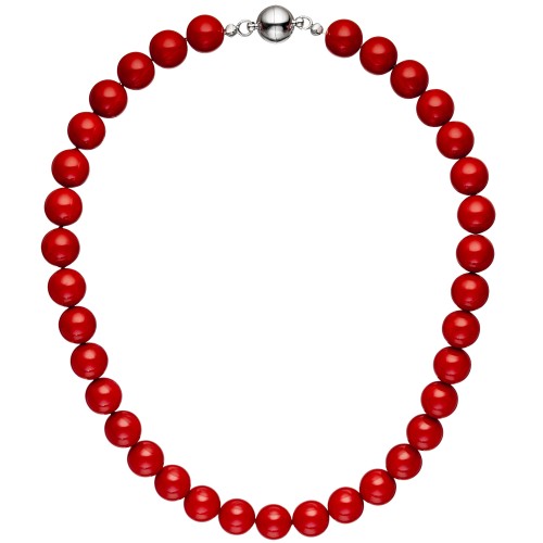 Halskette Kette Muschelkern Perlen rot 45 cm - 1