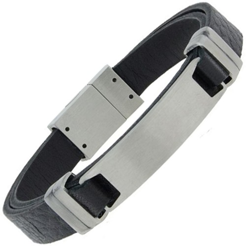 Armband mit Gravurplatte Leder schwarz - 1