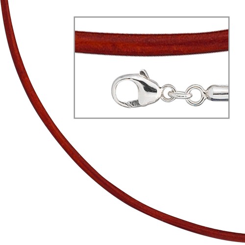 Collier Halskette Leder rot 925 Silber - 1