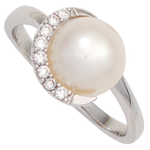 Damen Ring 585 Gold Weißgold 1 Süßwasser Perle - 1